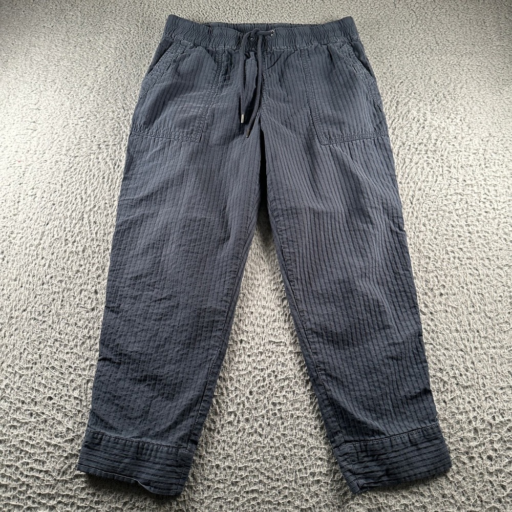 James Perse Pants Womens 2 Cotton Lyocell Drawstring Cropped Navy Textured